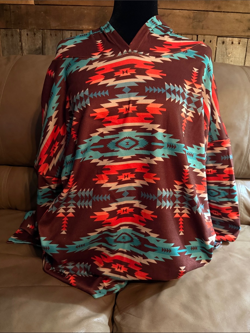Crazy Train South Bound Hoodie in Brown, Turquoise & Red